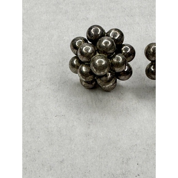 Vintage Sterling Silver Ball Earrings Signed MR Mexico Cluster Modernist 925 - Picture 3 of 16
